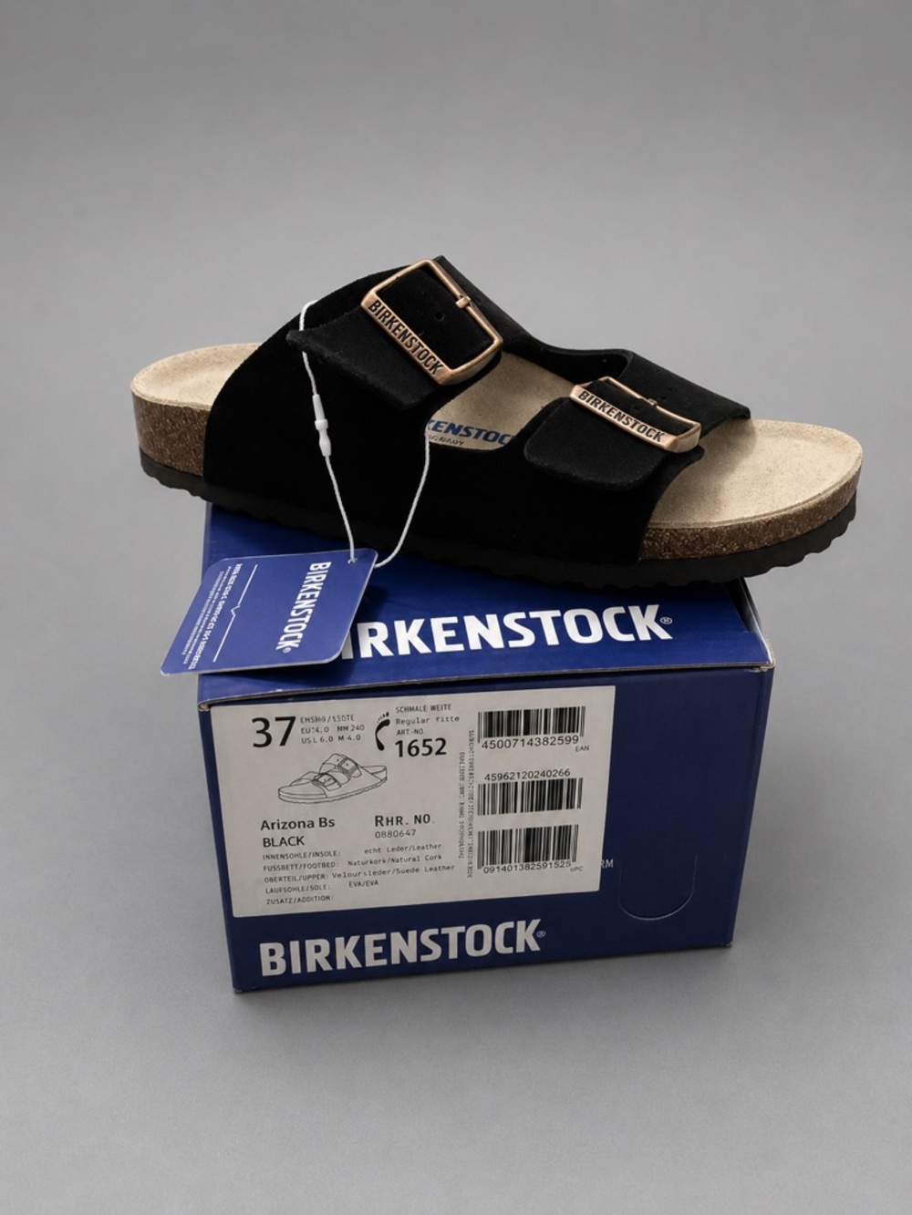 Birkenstock Arizona Black Suede Sandals Size 37 EU Women’s 6 Narrow Fit NWT